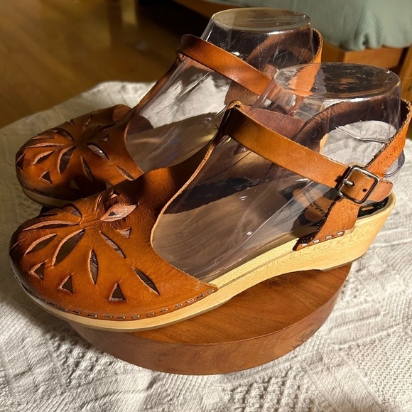 RARE Swedish Hasbeens Lacy Sandal Low Natural 39 Brown Leather - Picture 2 of 9